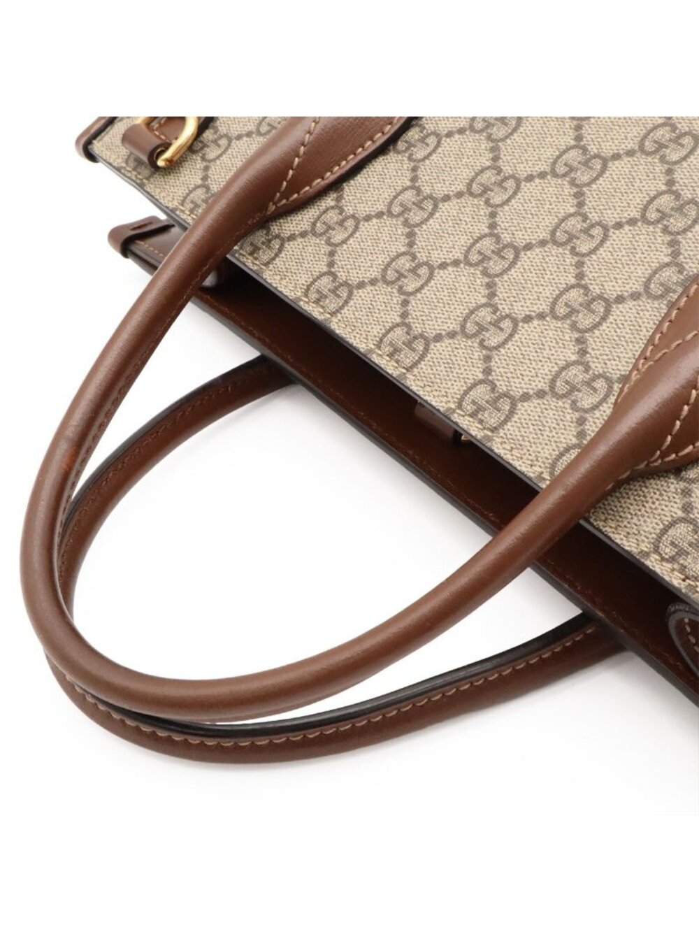 Gucci GG Small Tote Supreme 2-Way Shoulder Bag Crossbody Ivory Brown - Picture 4 of 9